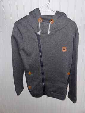 Anchor Detail Gray Hooded Zip-Up Sweater